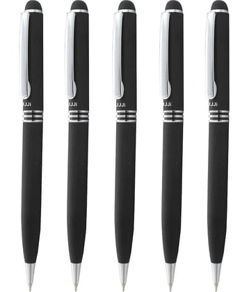 UJJi Matte Black Metal Pen in Twist Mechanism pack of 5 Ball Pen