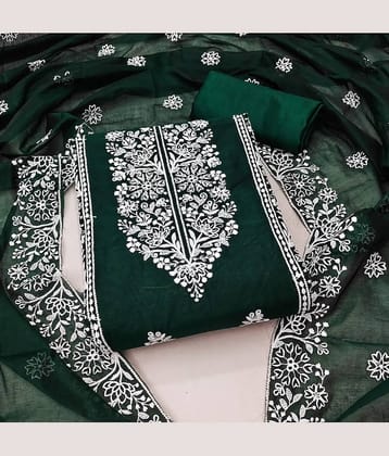Rangtulika Ethnics Unstitched Cotton Blend Embroidered Dress Material - Green ( Pack of 1 )