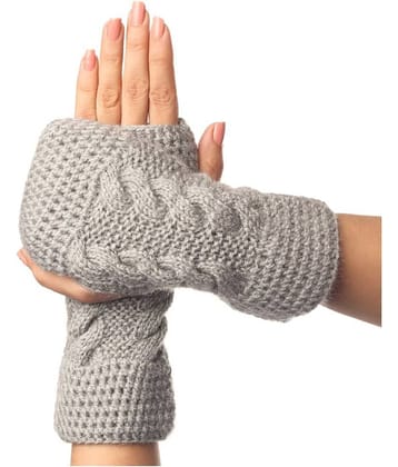 KC Store Women's Gray Hand Knitted Gloves (Mitts) For Winters