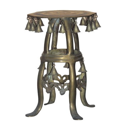 Brass Stool with Hanging Bells - Decorative Home & Temple Showpiece, Height : 19.3 Inch (BSMAS821 A)