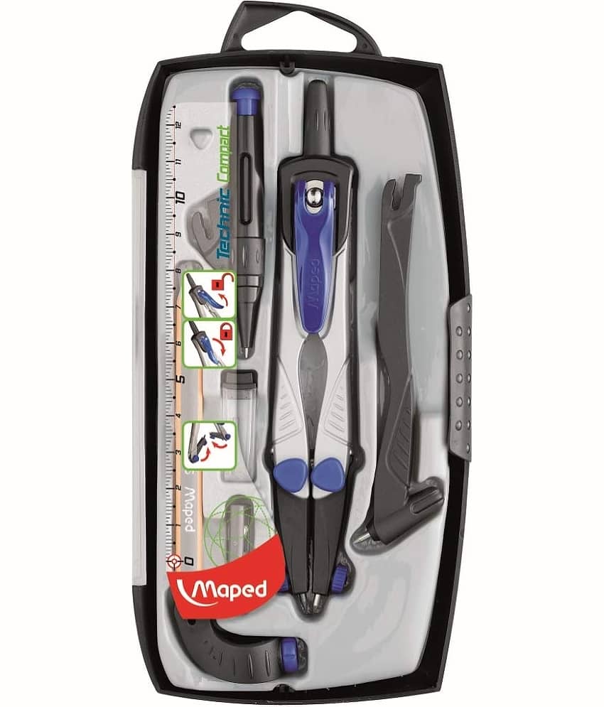 Maped Technic Compass - Technical Foldable Leg - 7 Instrument Set | Geometry Box | Geometry Set | Excellent Performance | Super Sturdy | Super Strong | Long Lasting and Die-Casted