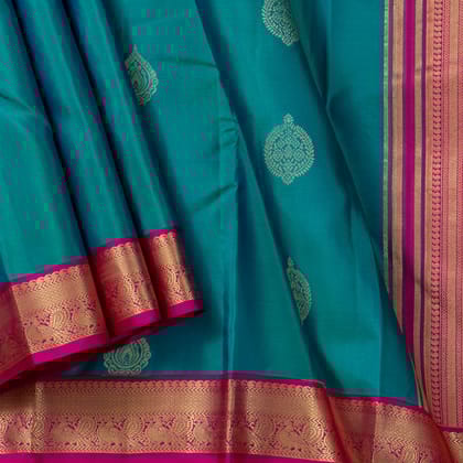 Blue And Pink Kanchipuram Soft Silk Saree For Festive Wear PV RSP 154