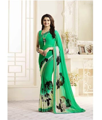 Gazal Fashions Chiffon Printed Saree With Unstitched Blouse Piece ( Multicolor )