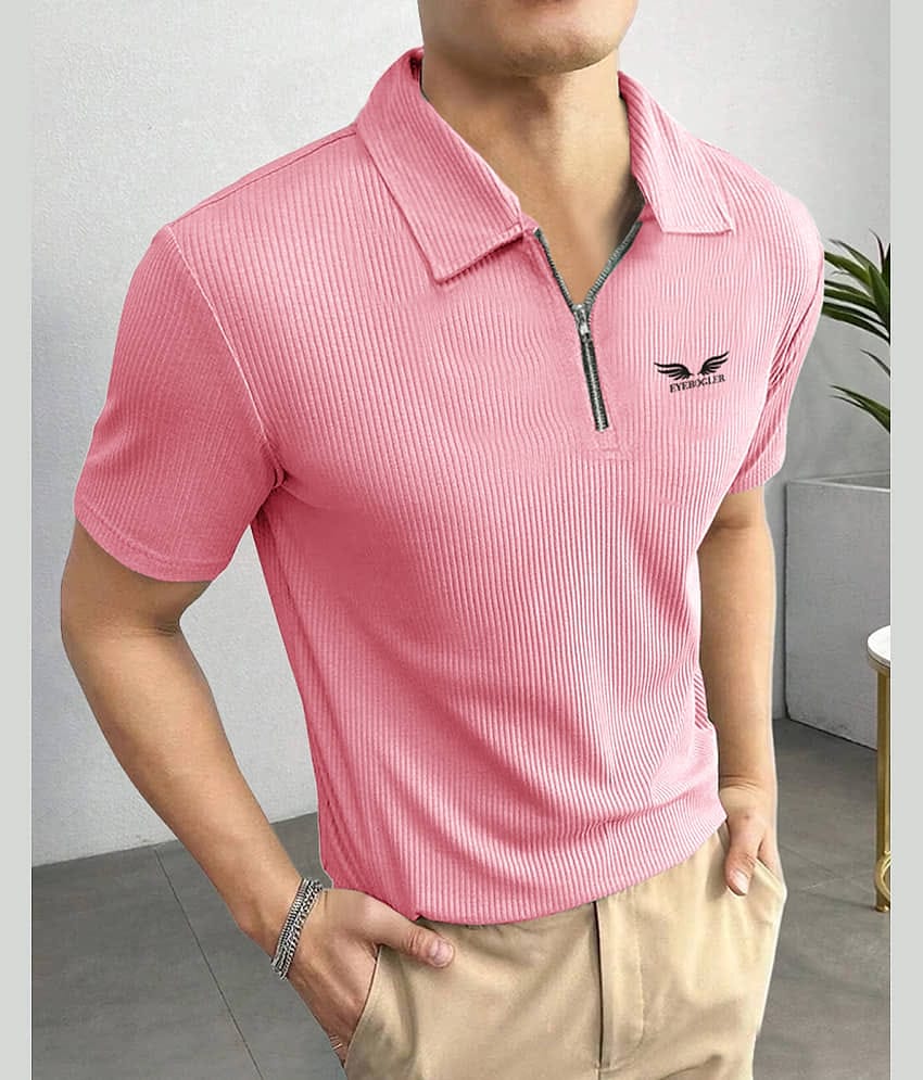 Eyebogler Pack of 1 Polyester Regular Fit Solid Half Sleeves Men's Polo T Shirt ( Pink )