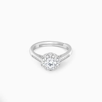 Silver Zircon Flower Blossom Ring