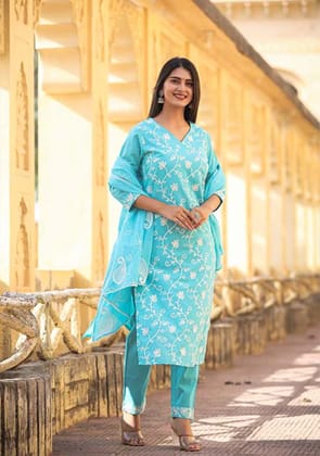Blue aari jaal work Suit-XL