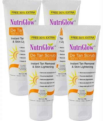 NutriGlow De Tan Scrub With Milk Protein & Mulethi For Deep Exfoliation, Tan Removal Treatment, Oily Prone Skin, 65gm (Pack of 4)