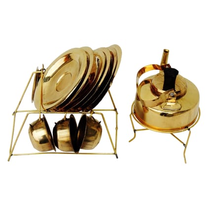 Brass Mini Tea Cup Saucer Kettle Set | Miniature Kitchen Toy | Vintage Decor, Height : 0 Inch (FMAS079)