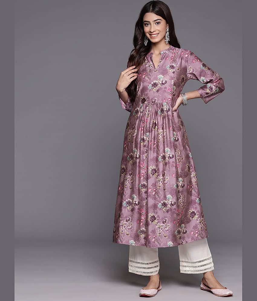 Varanga Silk Printed A-Line Women's Kurti - Purple ( Pack of 1 )