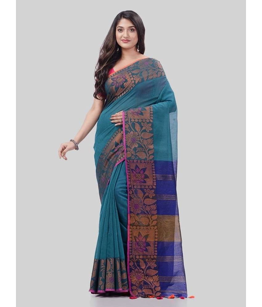 Desh Bidesh Cotton Silk Embellished Saree With Unstitched Blouse Piece ( Navy Blue )