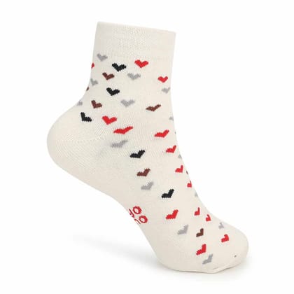 Heart Printed Ankle Socks-Off White