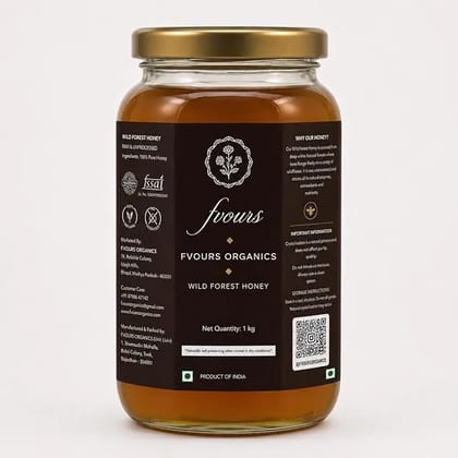 Favours Organics Wild Forest Honey 1kg | Raw Unprocessed | No Added Sugar or Preservatives | 100% Pure Honey | Immunity Booster | Natural Forest Harvested Honey