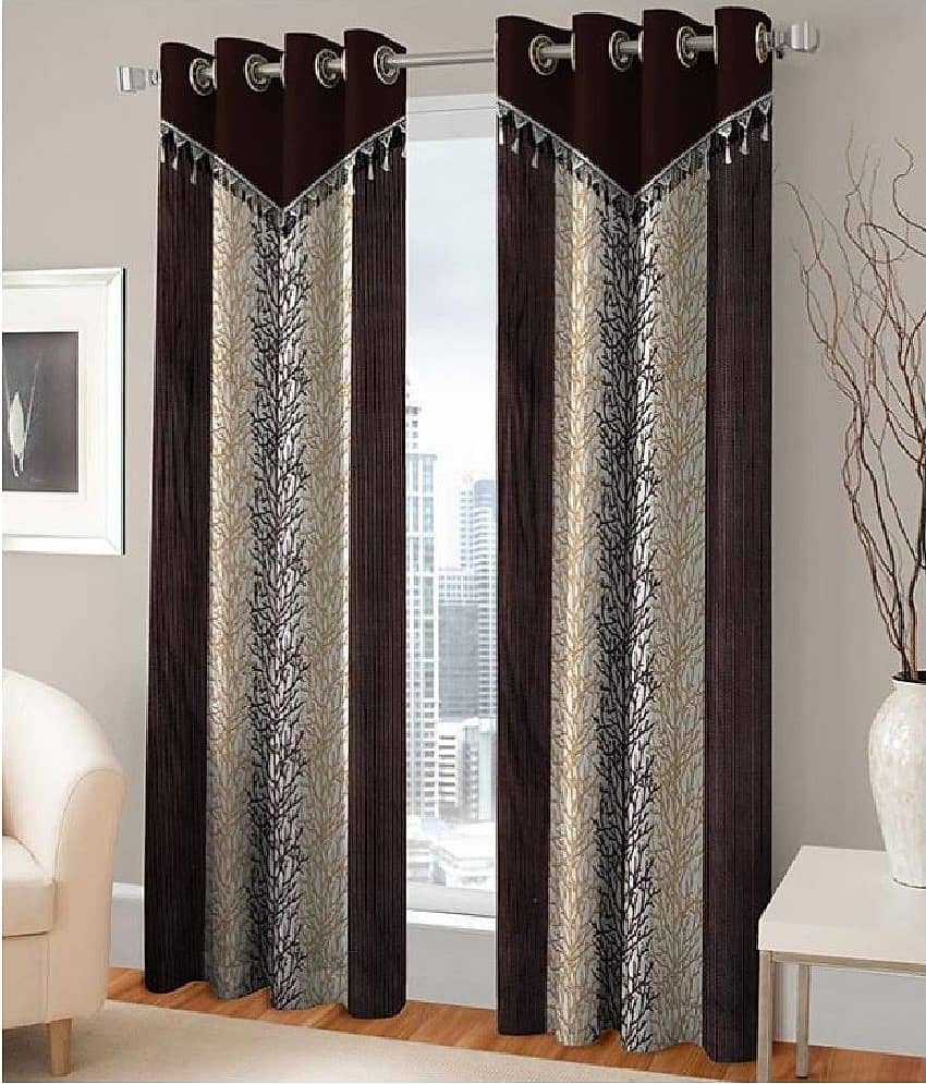 Tanishka Fabs Semi-Transparent Curtain 7 ft ( Pack of 2 ) - Brown