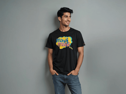 Taarak Mehta Ka Ooltah Chashmah| Regular Fit Black Front Printed T-Shirts (MAGAJ MAARI)