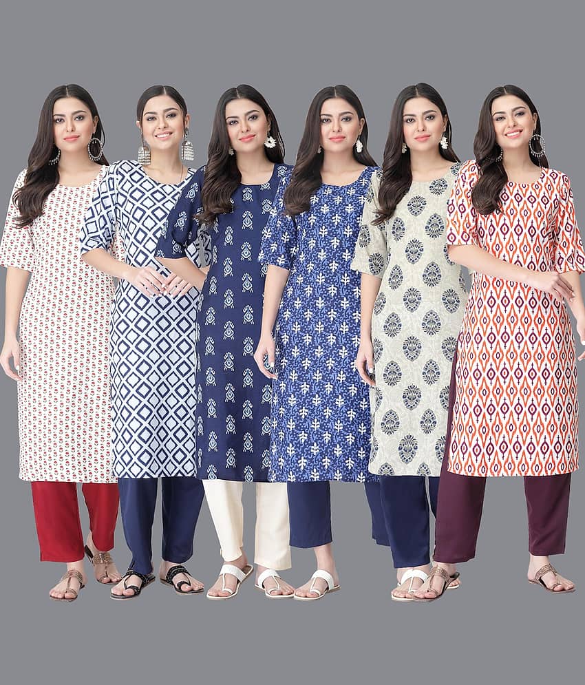 Ethnicbasket - Multicolor Crepe Women's Straight Kurti ( Pack of 6 )