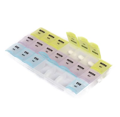 Ezyfit Weekly Pill Planner 7 Day Pill Case 21 Compartments, 3 Dose Planner Pill Medicine Organizer Reminder Storage, 3 Times A Day Color-Coded