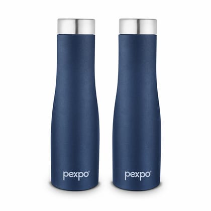 PEXPO Stainless Steel Fridge Water Bottle, 750 ml, Pack of 2, Denim Blue, Monaco | Eco-Friendly & Leak-Proof Water Bottle