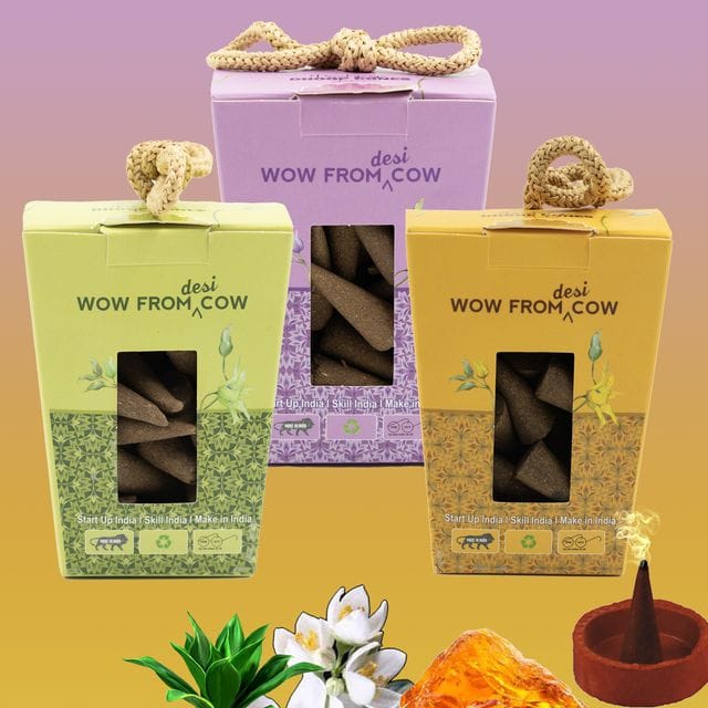 Nandi Panchgavya 100 Percent Cow Dung Kevda, Amber, Jasmine Dhoop Cones (150 Pcs)