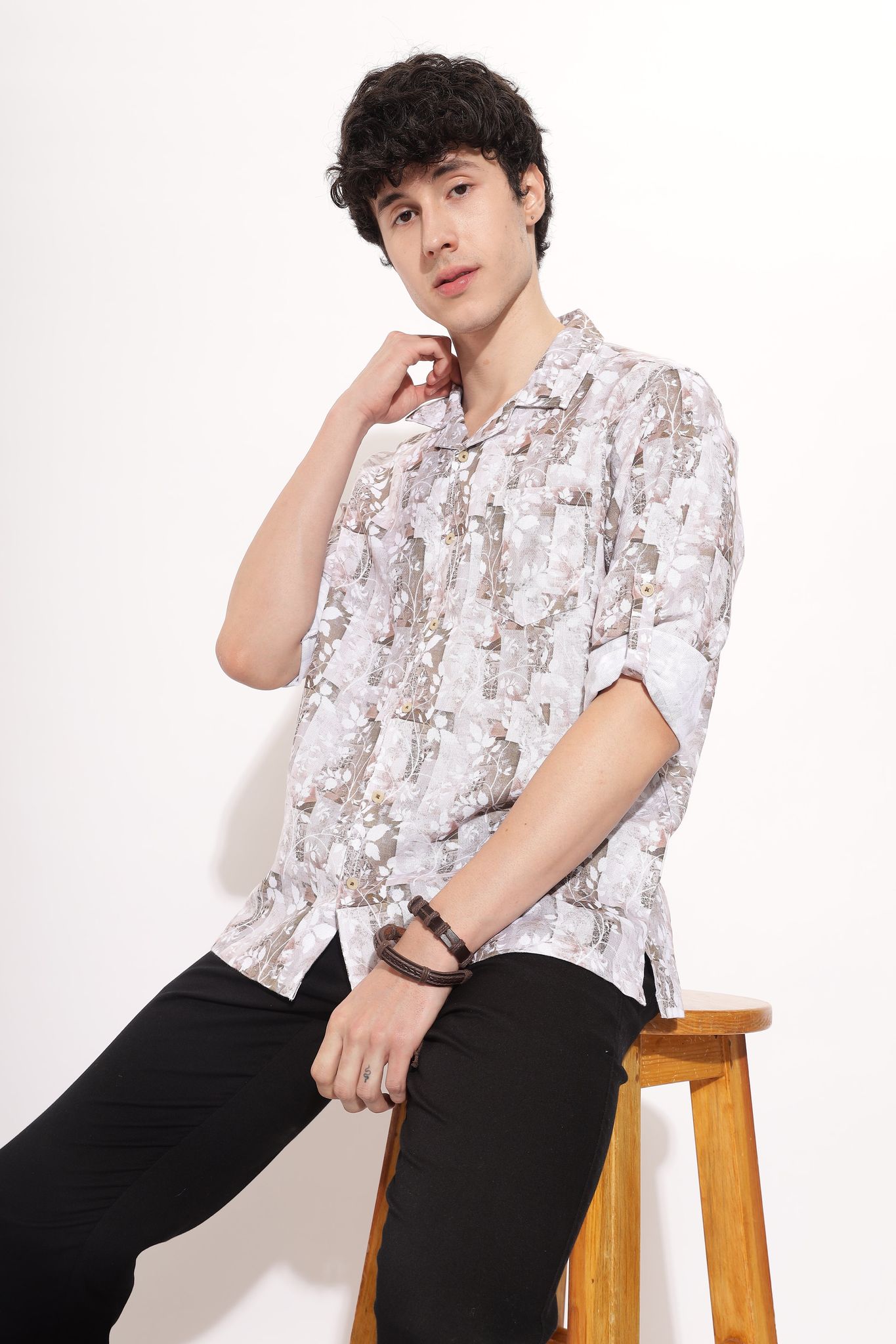 Men's Waffle All Over Print Shirt | Rick Rogue-Olive / M/38