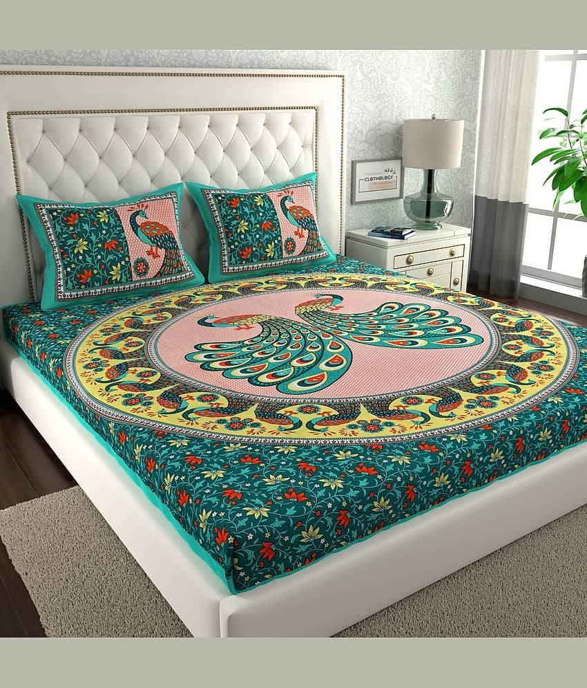 ABHACLOTHO Cotton 1 Double Bedsheet with 2 Pillow Covers ( Multicolor )