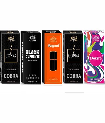 ST.JOHN Cobra *2,Black Current,Magnet,Desire Pocket Perfume for Men 10 ml ( Pack of 5 )