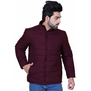 Fashlook Full Sleeve Solid Fluffy Maroon Jacket For Mens