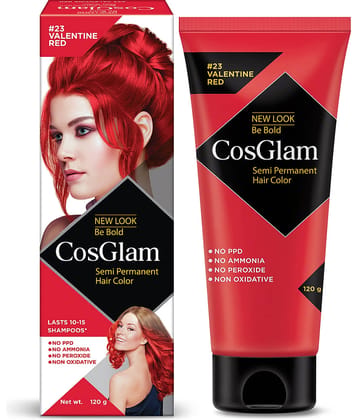 COSGLAM Semi Permanent Hair Color, No Peroxide, Non Oxidative, Ammonia Free Hair Colour 23 Valentine Red - 120gm