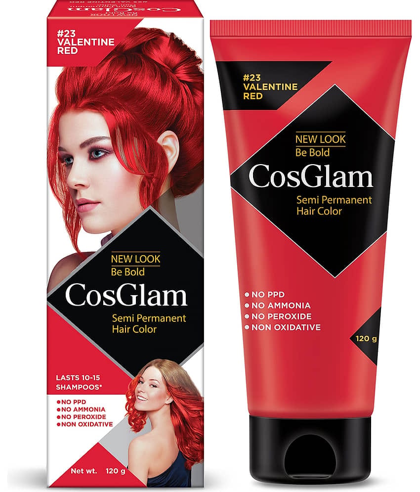 COSGLAM Semi Permanent Hair Color, No Peroxide, Non Oxidative, Ammonia Free Hair Colour 23 Valentine Red - 120gm