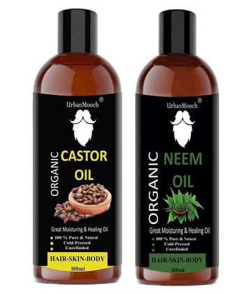 UrbanMooch 100% Pure & Natural Castor Oil & Neem Oil For Skin 200 ml Pack of 2