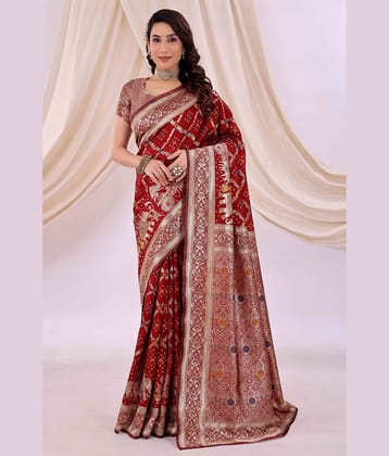 Today Deal Silk Woven Banarasi saree With Unstitched Blouse Piece ( Maroon )