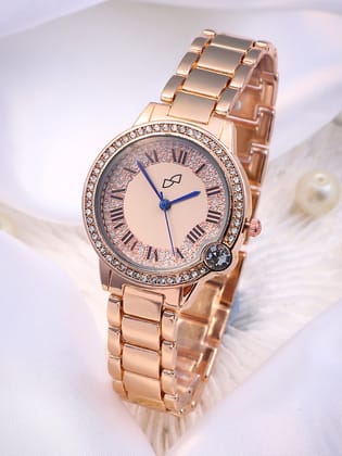 Embellished Round Watch - Gold-Watches