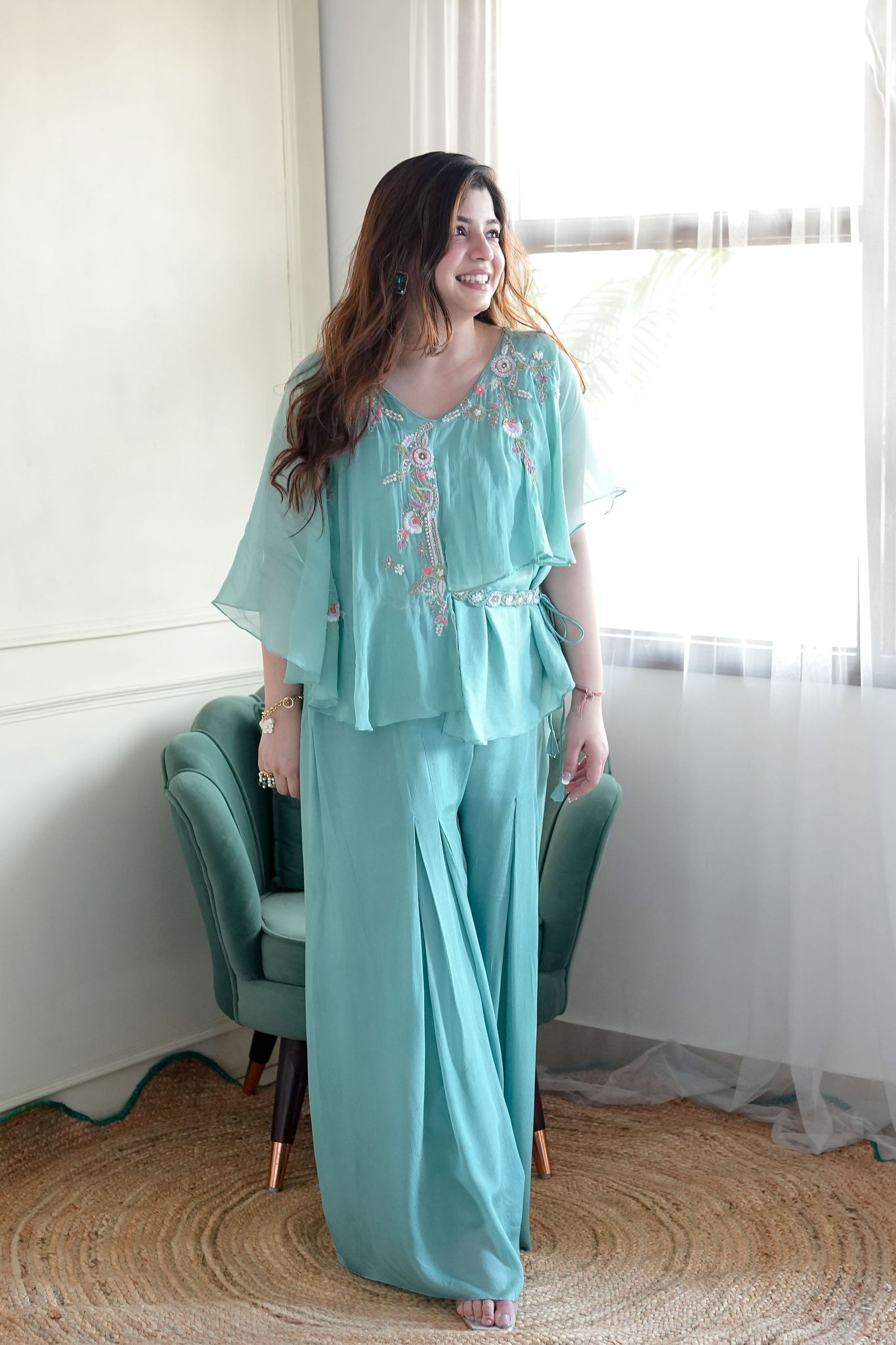Heera Green Embroidered Co ord Set-L