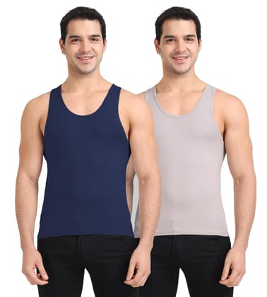 Freecultr Cotton Vest for Men Sleeveless Lightweight Solid Round Neck Comfort Vests Breathable & Comfortable Innerwear Sando for Man Regular Fit  Pack of 2-Light Grey,Navy