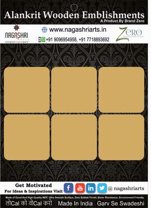 Brand Zero MDF Square Coaster - 4 Inches - Pack of 6 Pcs