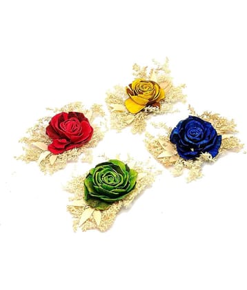 PRANSUNITA Wood Dry Sola Flower Arrangement Bunch for Gift & Decorations ( Pack of 4 )