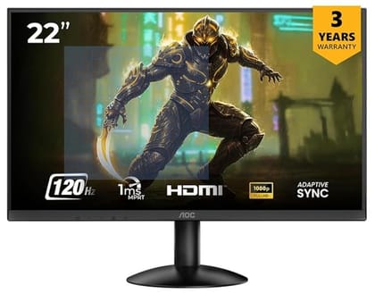 AOC 22B30HM2 21.5" (54.61 cm) Monitor Full HD 1920x1080, 120Hz Refresh Rate, 1ms Response Time, Flicker-Free, Free Sync, Blue Light Filter, VGA/HDMI, Monitor for PC with VESA Mount (Black)