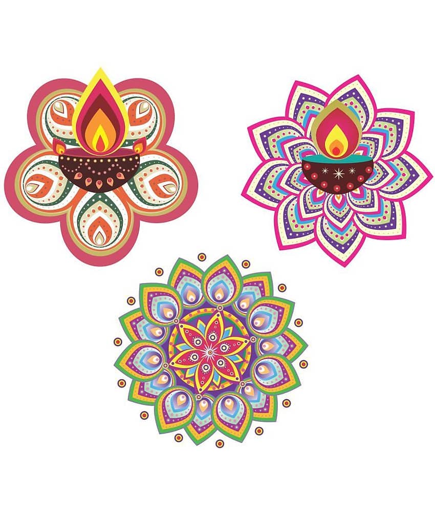 Asmi Collection Floor Art Beautiful Diya Rangoli Floor Sticker ( 60 x 60 cms )