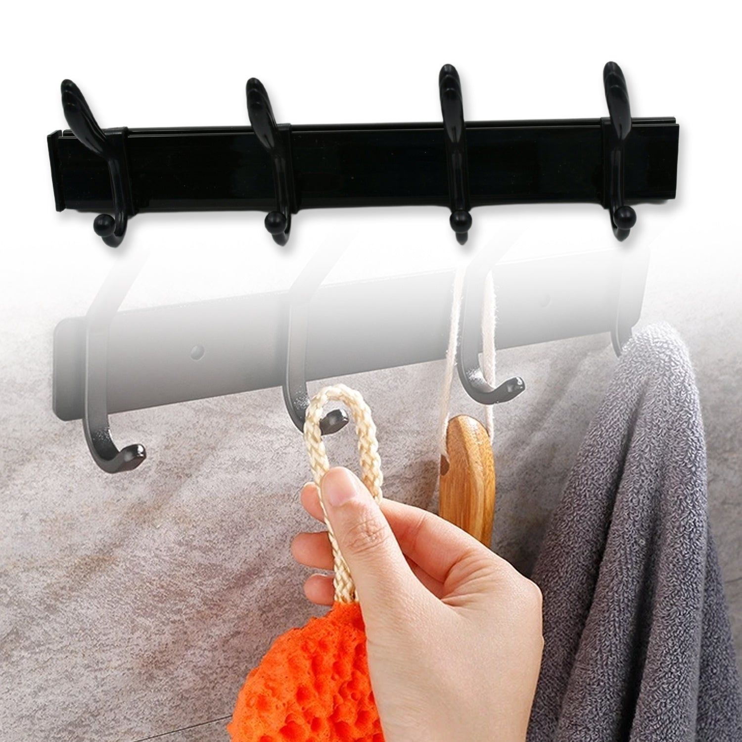 Extra Long 4-Hook Wall Coat Hanger with Eco Adhesive