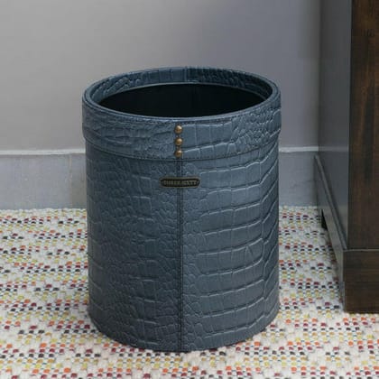 Eden Waste Bin In Genuine Croco Leather Grey-Grey
