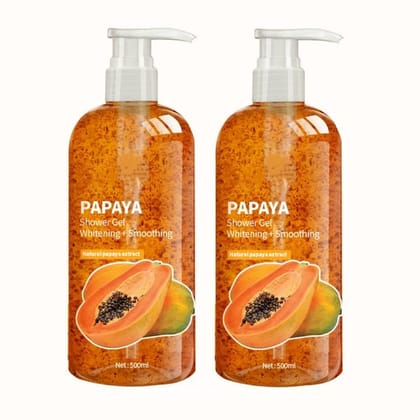 Papaya Brightening & Smoothing Shower Gel | Natural Papaya Extract | Deep Cleansing & Hydrating Body Wash | Paraben-Free, Skin Softening (Pack 2 x 500Ml)