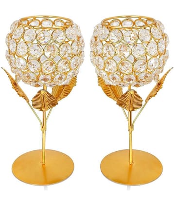 Arsalan Gold Table Top Crystal Tea Light Holder - Pack of 2