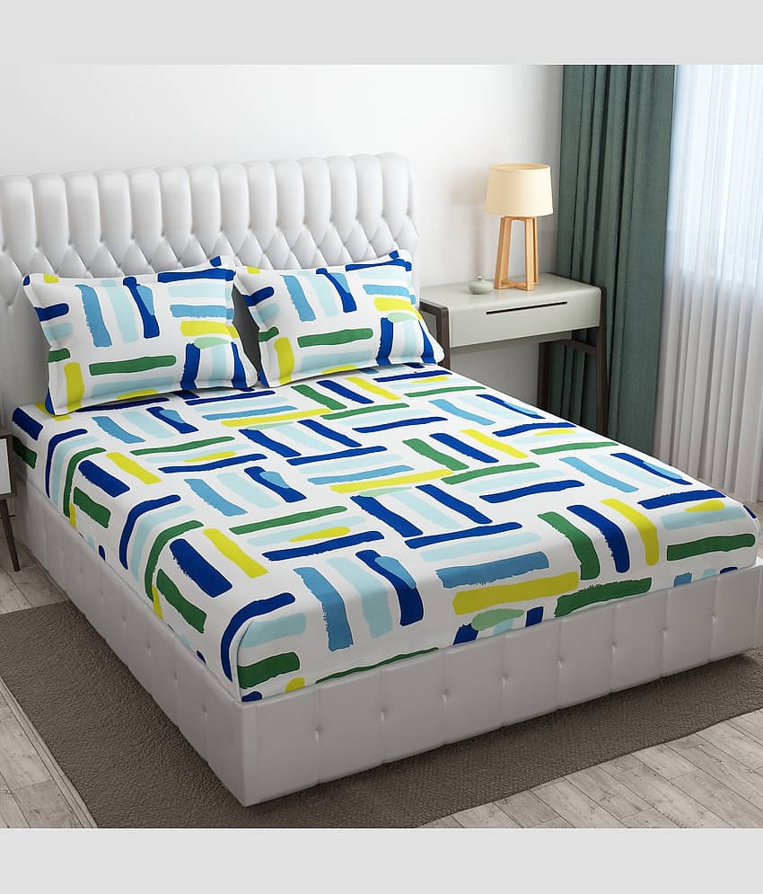 SHOMES Cotton Geometric Fitted 1 Bedsheet with 2 Pillow Covers ( Double Bed ) - Multi
