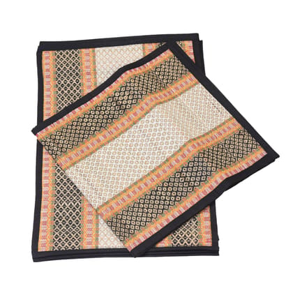 Elegant Handloom Table Mat Set - 6 Mats & 1 Runner, Black & White Cotton Weave from West Bengal