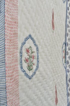 Peach Pink Love In Hexagon Cotton Reversible Quilt Double