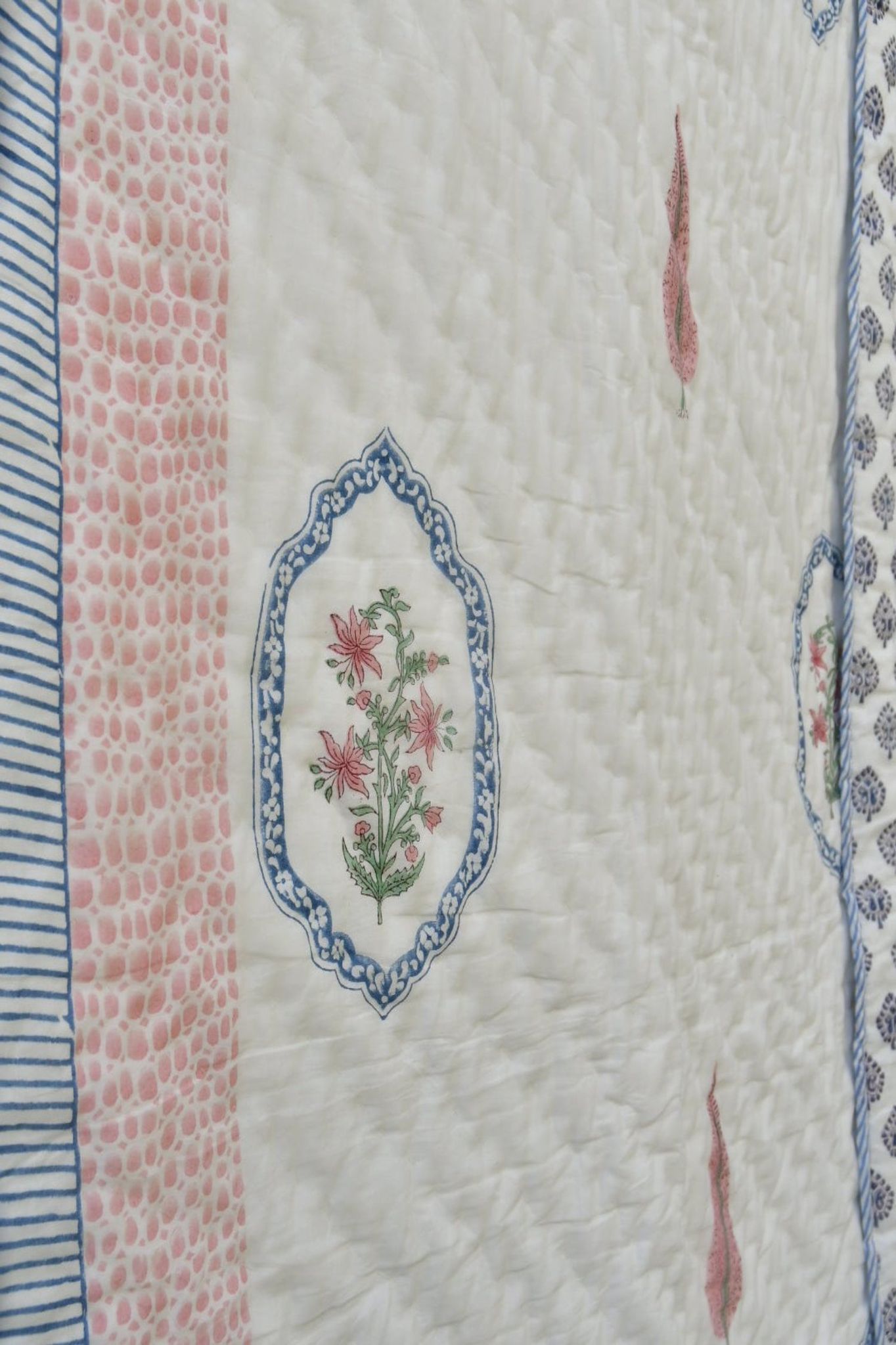 Peach Pink Love In Hexagon Cotton Reversible Quilt Double