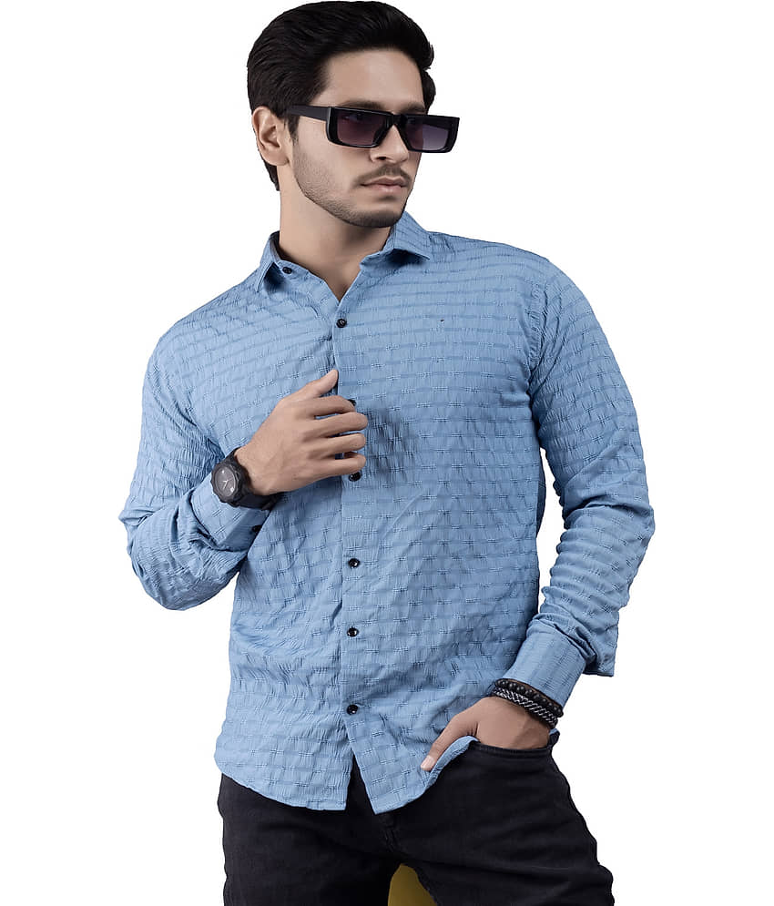 JEEVAAN - THE PERFECT FASHION Cotton Blend Slim Fit Popcorn Textured Full Sleeves Men's Casual Shirt - Blue ( Pack of 1 )