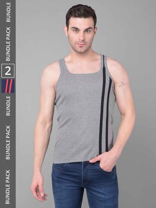 Men's Assorted Pack of 2 Solid Combed Cotton Racerback Styled Gym Vest