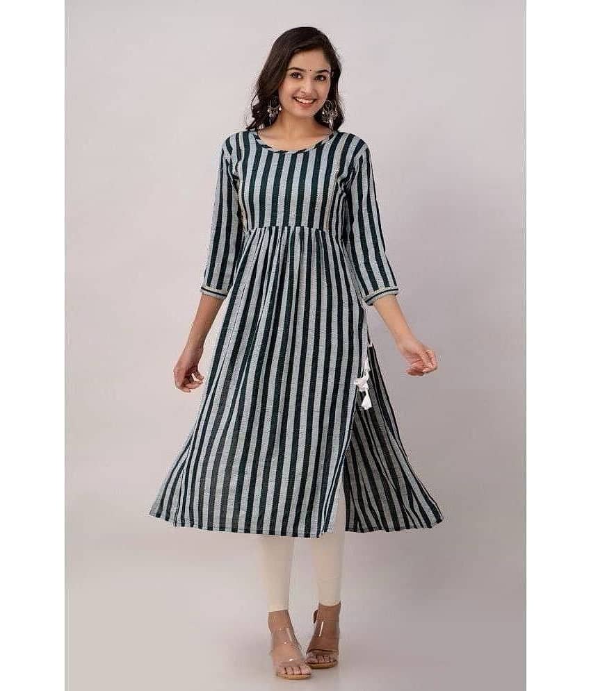 Kapadia Rayon Striped Nayra Women's Kurti - Green ( Pack of 1 )