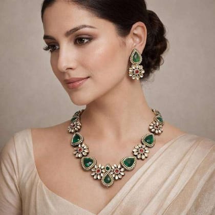 Kundan Studded Floral Cluster Necklace Set