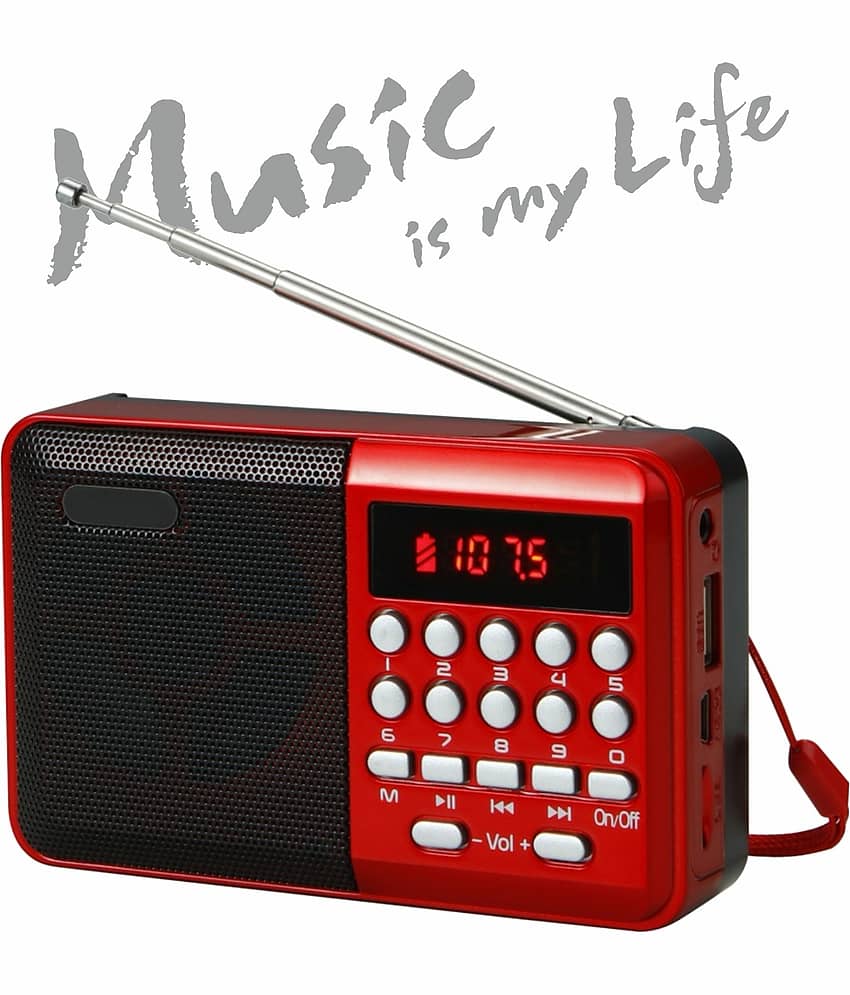 Neo M34 RADIO 5 W Bluetooth Speaker Bluetooth v5.0 with USB Playback Time 4 hrs Red